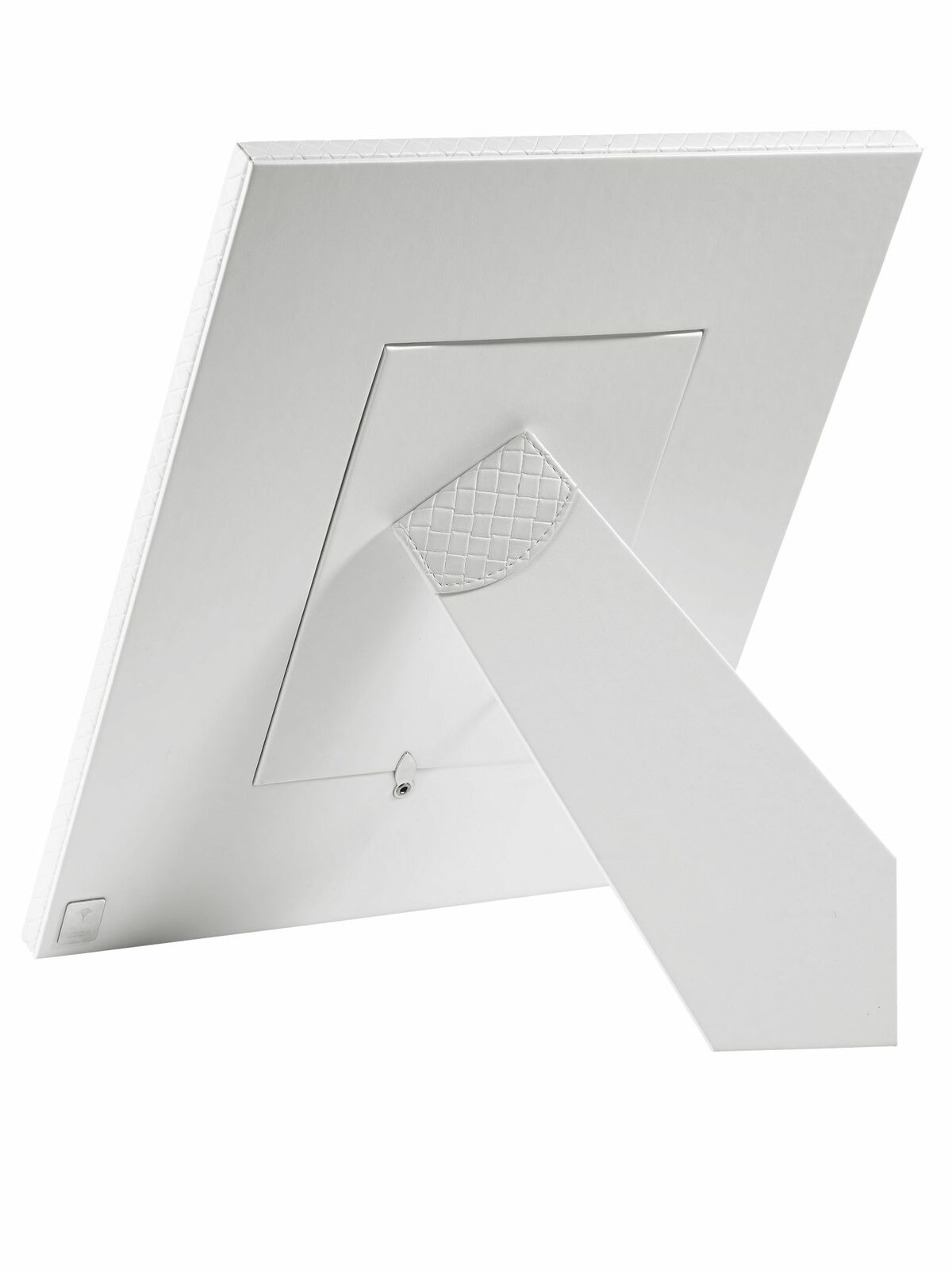 Rückansicht eines weißen Bilderrahmens 13x18 cm mit Aufsteller.