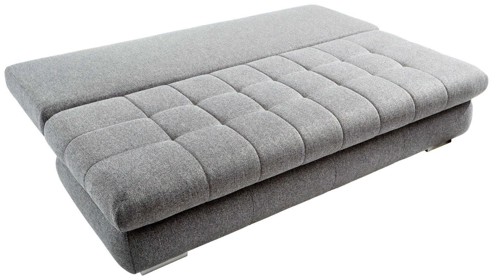 Graues Funktionssofa in Liegeposition, seitliche Perspektive