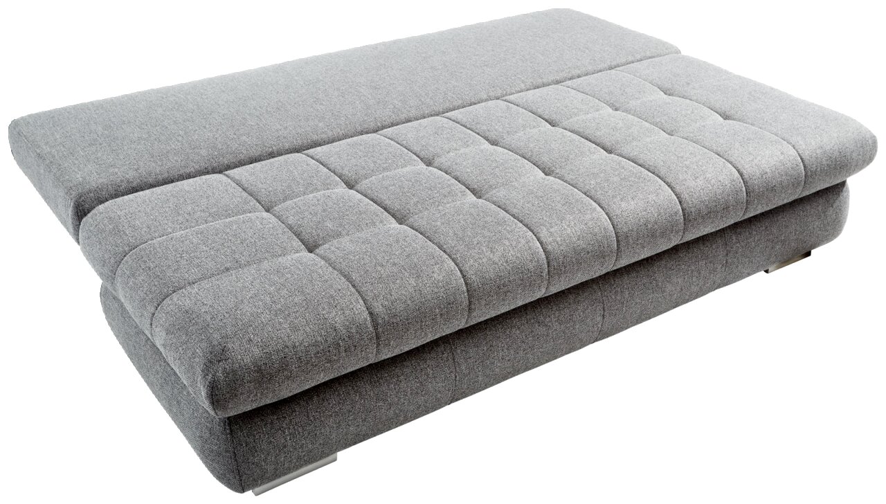 Graues Funktionssofa in Liegeposition, seitliche Perspektive