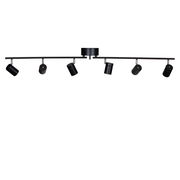 Schwarze Deckenleuchte mit sechs verstellbaren Spots, seitliche Perspektive