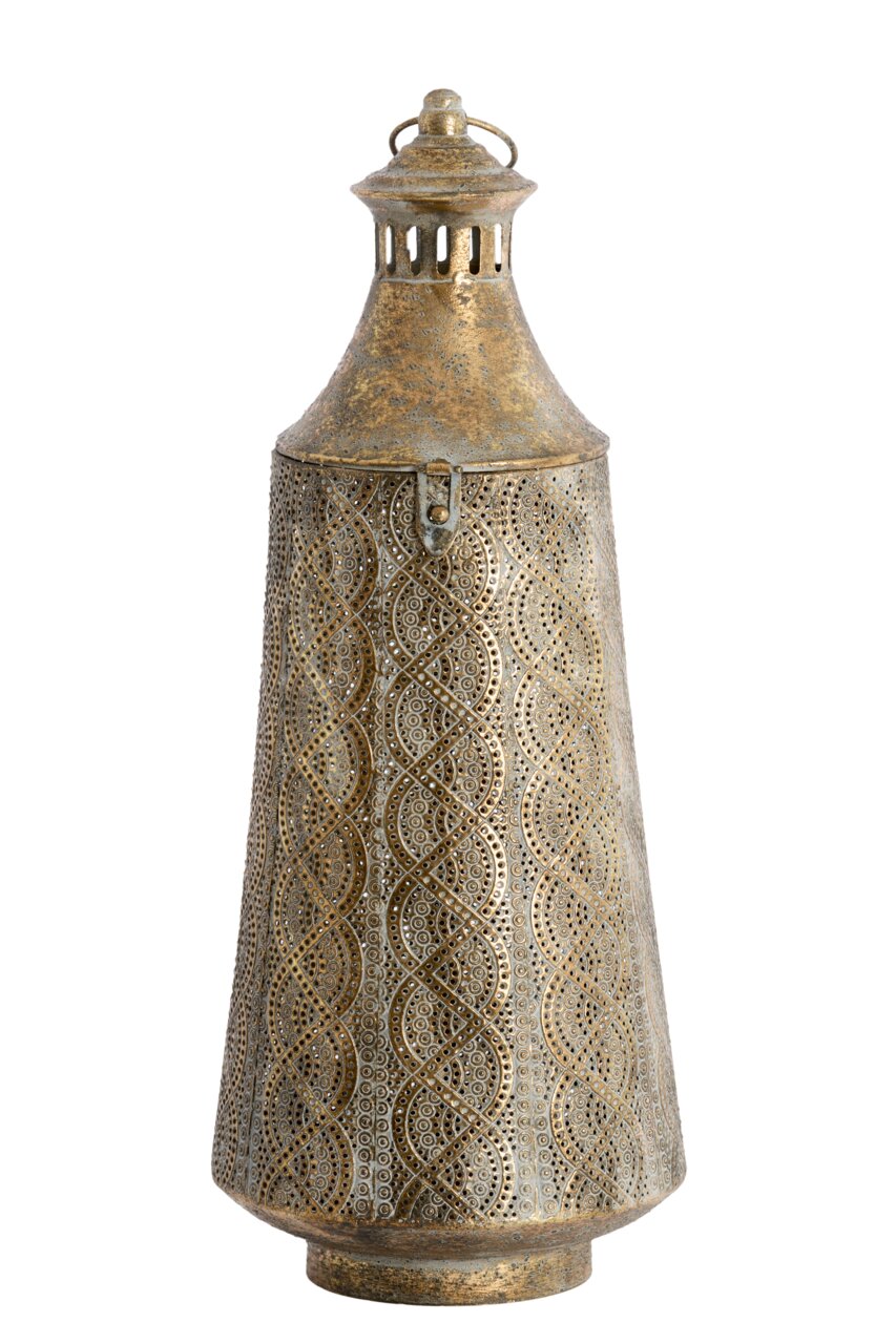 Light&Living Windlicht SANYA 53,5cm Antikes Windlicht aus Metall mit filigranem Muster, seitliche Perspektive