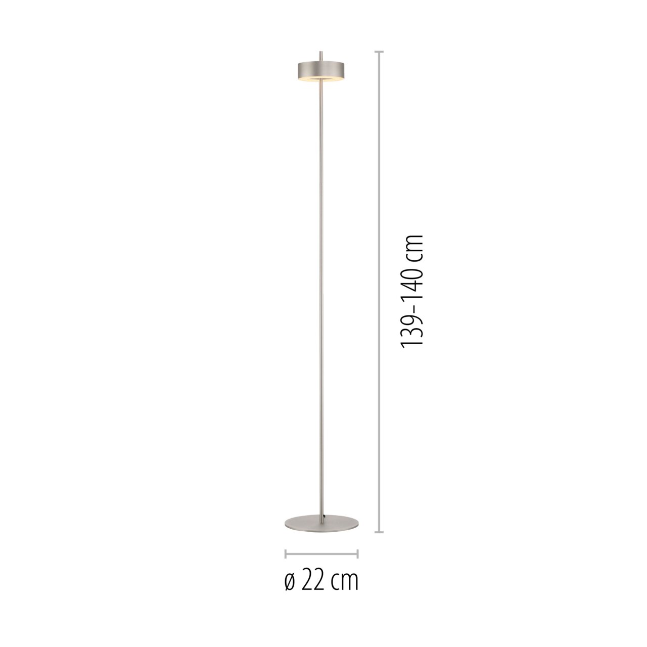 Staande lamp Q-ROTATE van Paul Neuhaus, slank ontwerp, hoogte 139-140 cm, diameter 22 cm, zijaanzicht