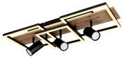 Moderne Deckenleuchte mit Holz- und Metallelementen, seitliche Perspektive