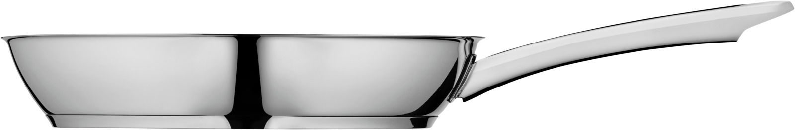 Silberne Pfanne mit langem Griff, Seitenansicht