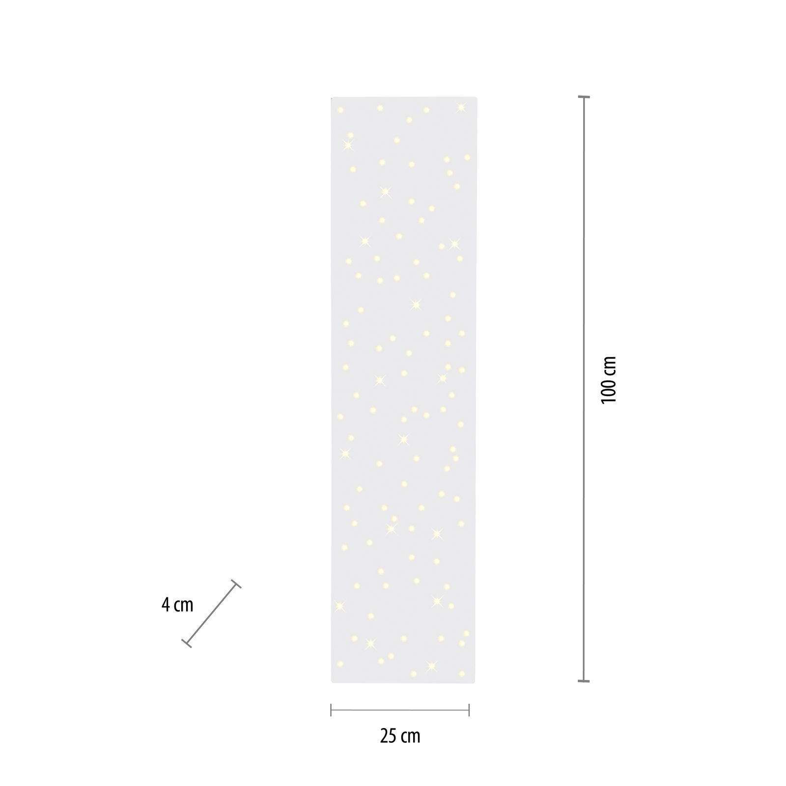 Rechteckige Deckenleuchte mit Sternenmuster, Abmessungen 100 cm x 25 cm x 4 cm, Draufsicht