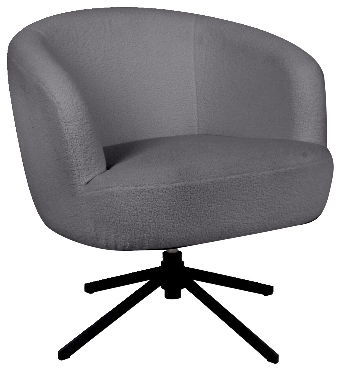 Grauer, drehbarer Sessel mit schwarzem Metallfuß, seitliche Perspektive