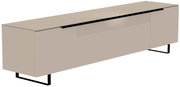Beiges XL TV-Lowboard mit modernen schwarzen Metallbeinen, seitliche Perspektive
