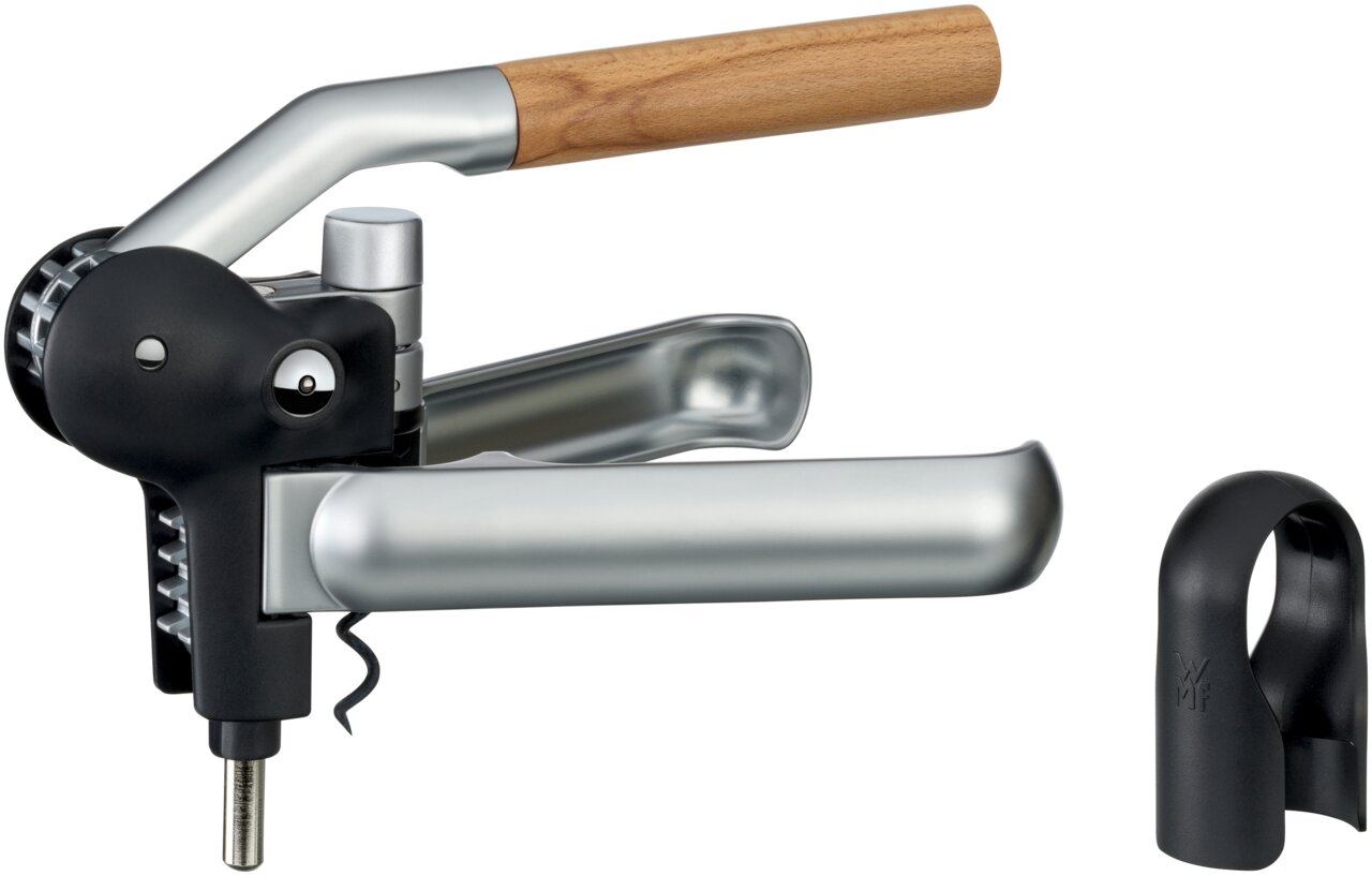 WMF Baric-kurkentrekker met hefboom, houten handvat en metalen hefboom, zijaanzicht