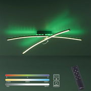 Moderne Deckenleuchte ALINA mit geschwungenem Design und Fernbedienung, seitliche Perspektive