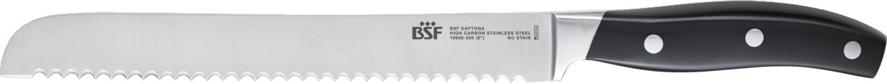 BSF Brotmesser DAYTONA Brotmesser mit Wellenschliff und schwarzem Griff, seitliche Ansicht