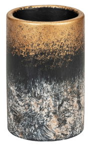 Zahnbürstenhalter Lacona in zylindrischer Form mit gold-schwarzem Marmoreffekt, Ansicht von schräg oben