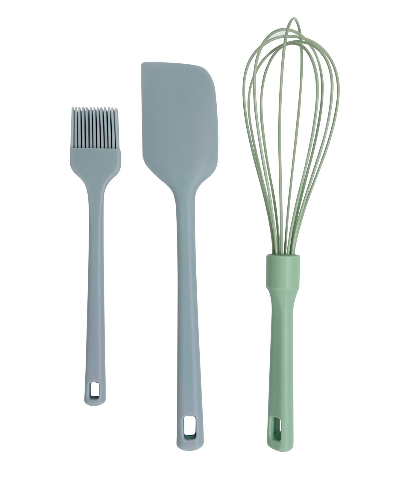 Homeware Küchenhelferset 3-tlg. Küchenhelferset 3-tlg. bestehend aus einem Pinsel, einem Spatel und einem Schneebesen, frontal abgebildet.