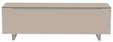 Frontansicht eines modernen, minimalistischen TV-Lowboards in Beige mit Metallbeinen.