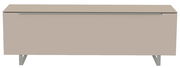 Frontansicht eines modernen, minimalistischen TV-Lowboards in Beige mit Metallbeinen.