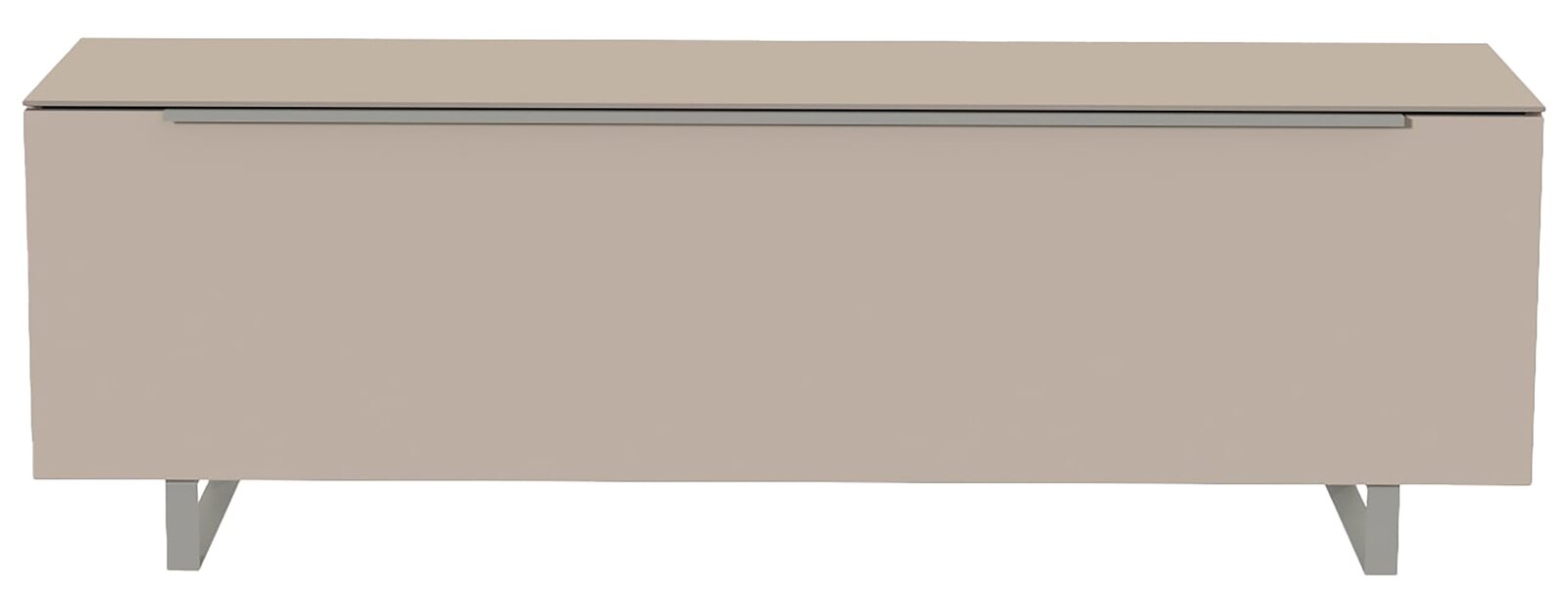 Moderano TV-Lowboard BORMIO Frontansicht eines modernen, minimalistischen TV-Lowboards in Beige mit Metallbeinen.