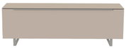 Frontansicht eines modernen, minimalistischen TV-Lowboards in Beige mit Metallbeinen.