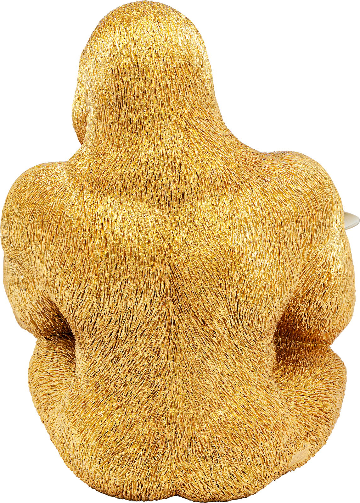 Rückansicht einer goldenen Deko-Figur eines Gorillas in Butler-Position.