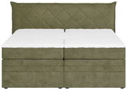 Boxspringbett in Olivgrün mit gestepptem Kopfteil, Frontalansicht