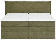 Boxspringbett in Olivgrün mit gestepptem Kopfteil, Frontalansicht