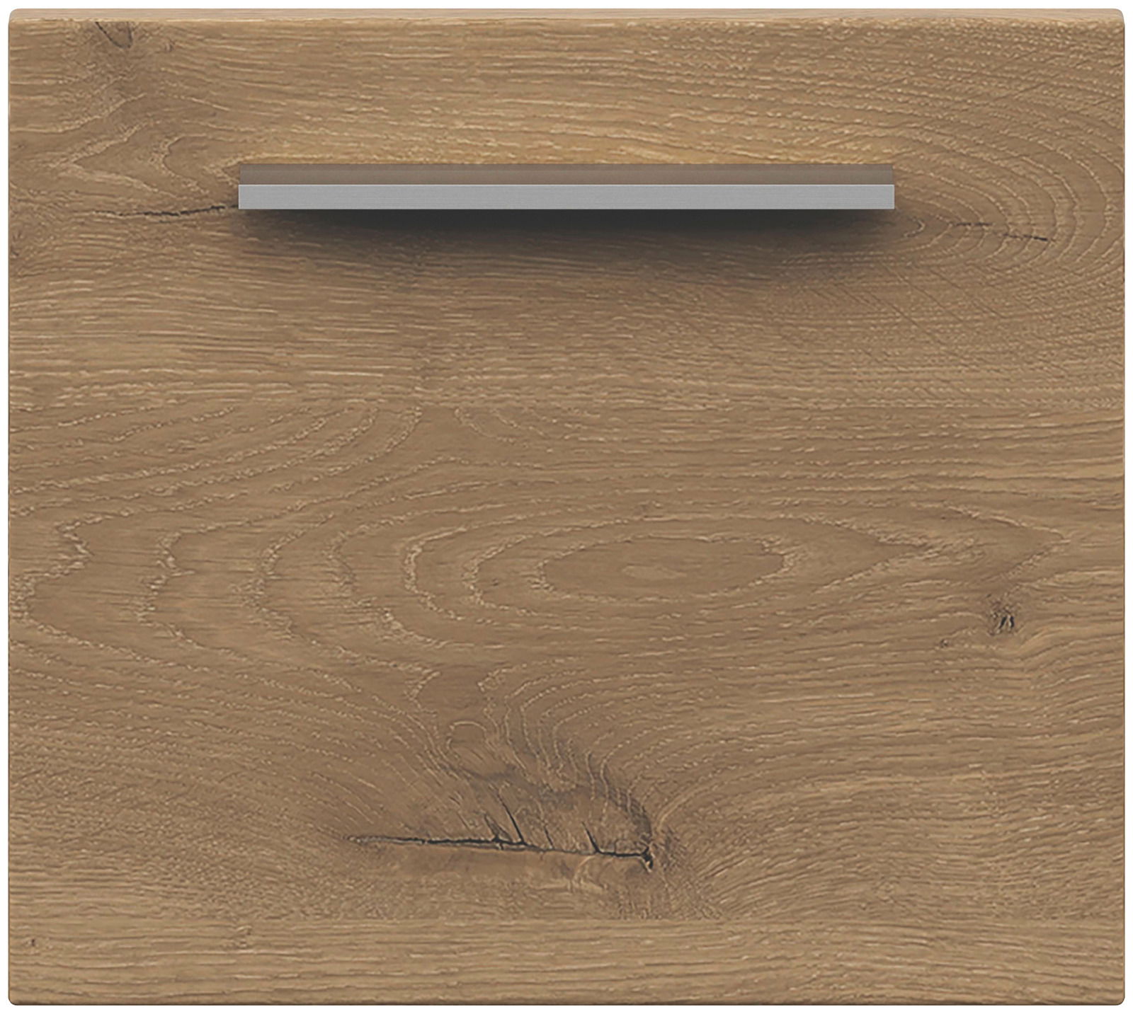 Frontansicht einer Holzschublade mit natürlicher Maserung und einem modernen, schlichten Griff.