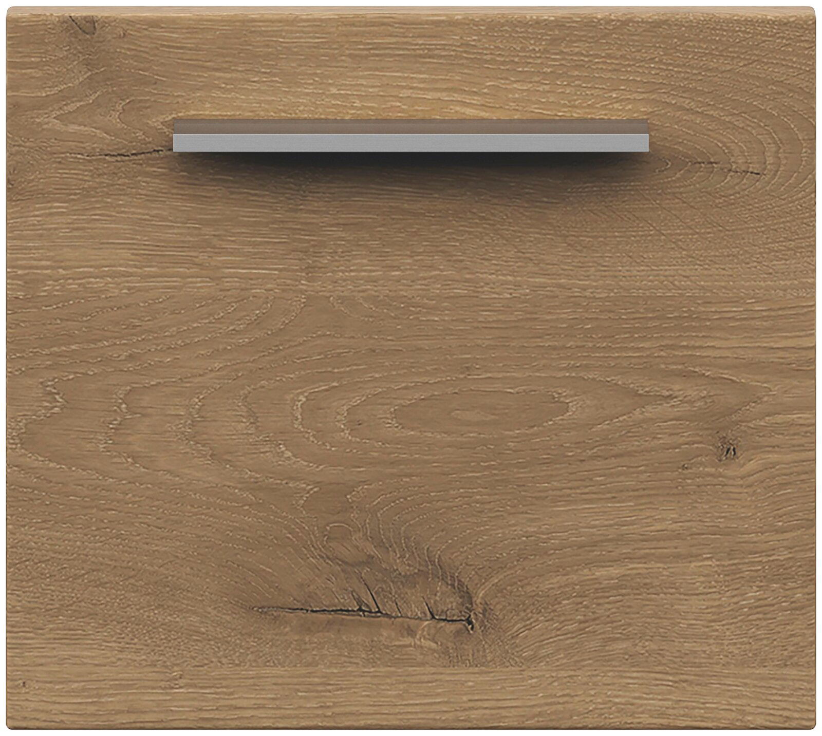 Frontansicht einer Holzschublade mit natürlicher Maserung und einem modernen, schlichten Griff.