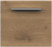 Frontansicht einer Holzschublade mit natürlicher Maserung und einem modernen, schlichten Griff.