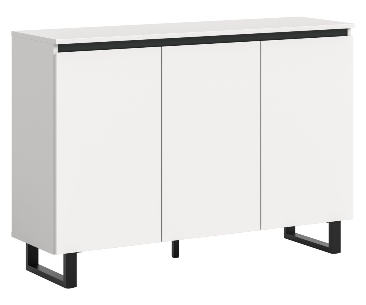 MID.YOU Sideboard TOMASA Modernes weißes Sideboard mit drei Türen und schwarzen Metallbeinen, seitliche Perspektive