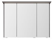 Driedelige spiegelkast met grijs frame en drie spiegeldeuren, vooraanzicht