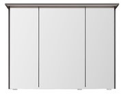 Dreiteiliger Spiegelschrank mit grauem Rahmen und drei Spiegeltüren, Frontansicht