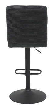 Rückansicht eines Barhockers mit schwarzem, geripptem Stoffbezug und schwarzem Metallgestell.