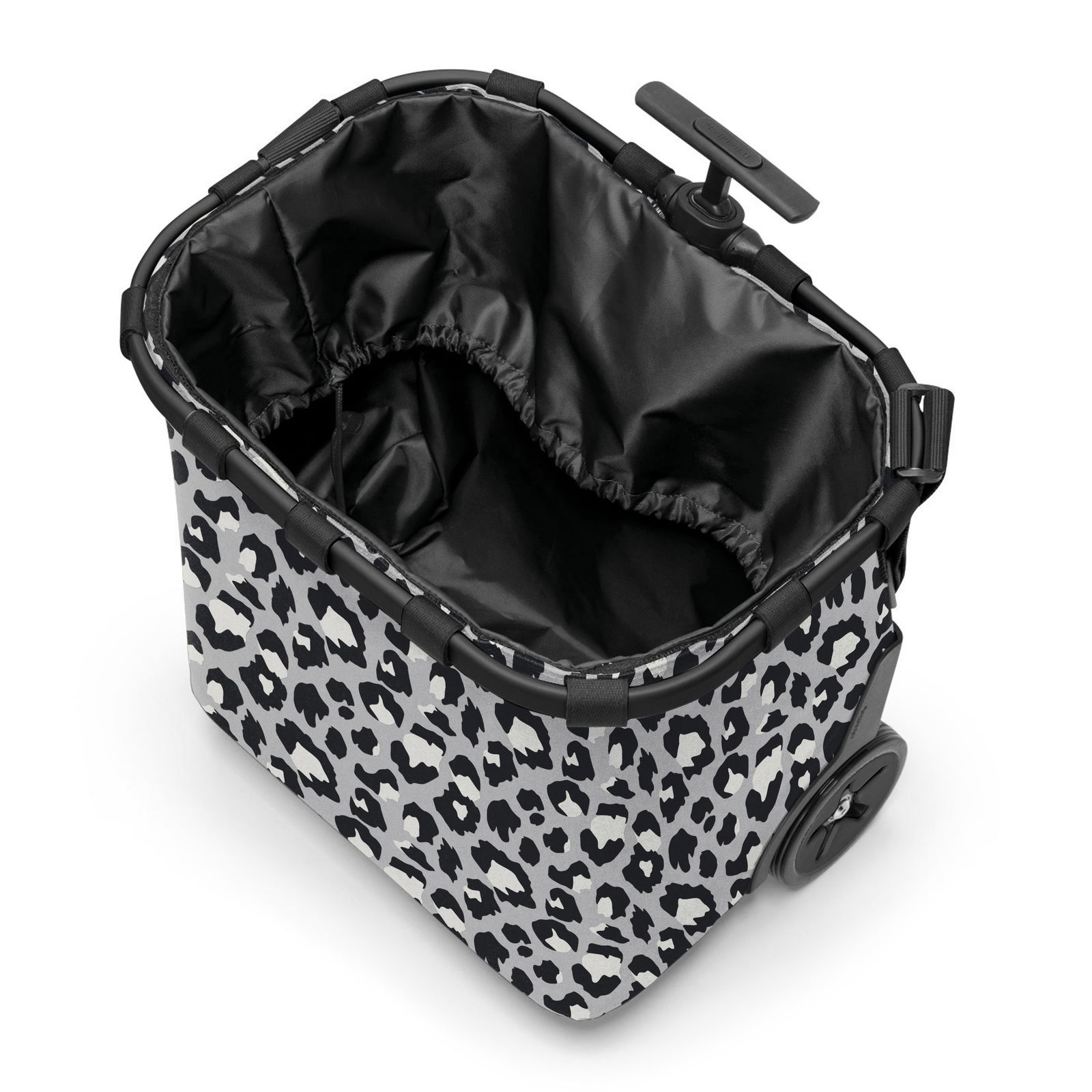 Leopardenmuster-Einkaufswagen mit schwarzem Innenfutter, von oben betrachtet