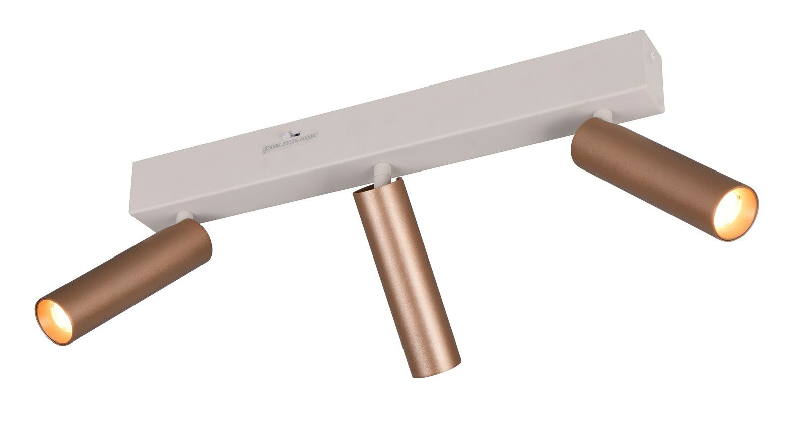 Dreifacher Deckenstrahler in Bronzeoptik, seitliche Perspektive