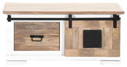 Rustikaler Couchtisch aus Holz mit Schublade und Schiebetür, Frontansicht
