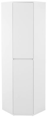 Weißer Eckschuh-Mehrzweckschrank XORA, frontale Ansicht