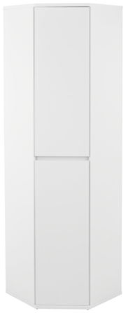 Weißer Eckschuh-Mehrzweckschrank XORA, frontale Ansicht