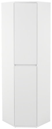 Weißer Eckschuh-Mehrzweckschrank XORA, frontale Ansicht