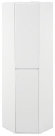 Weißer Eckschuh-Mehrzweckschrank XORA, frontale Ansicht