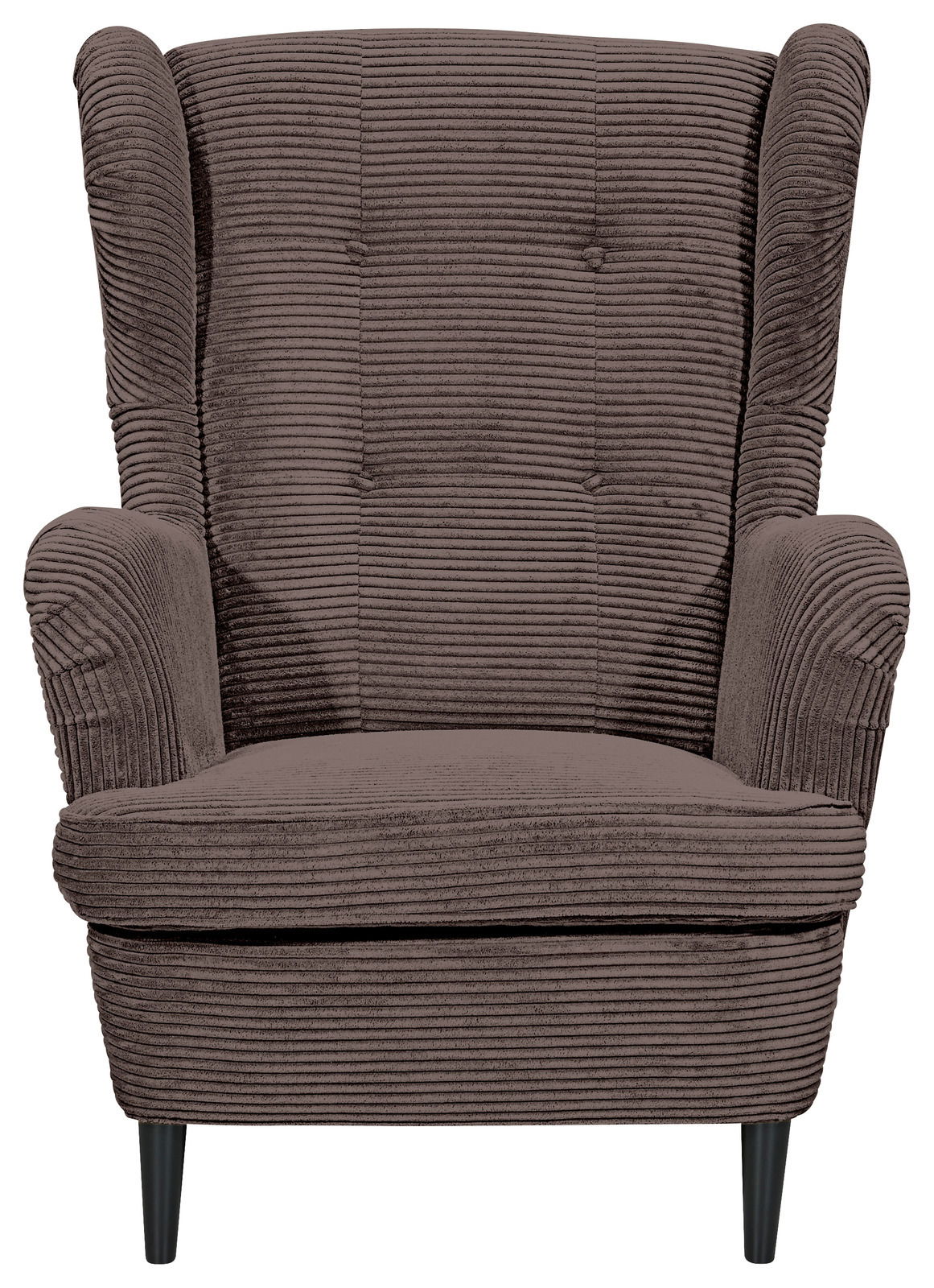 Brauner Sessel mit geripptem Stoffbezug, Frontalansicht