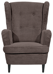 Brauner Sessel mit geripptem Stoffbezug, Frontalansicht