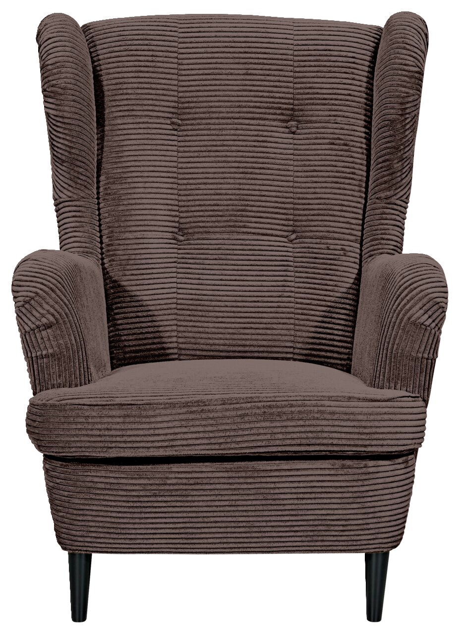 Brauner Sessel mit geripptem Stoffbezug, Frontalansicht