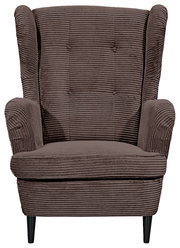 Brauner Sessel mit geripptem Stoffbezug, Frontalansicht