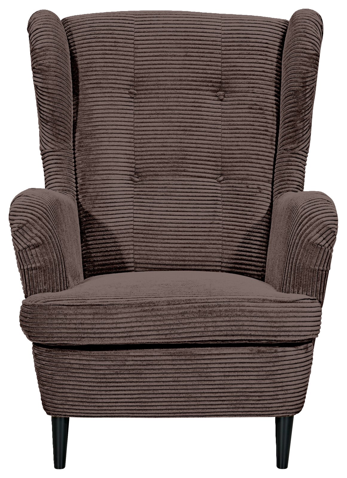 Brauner Sessel mit geripptem Stoffbezug, Frontalansicht