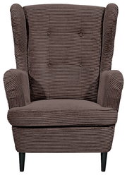 Brauner Sessel mit geripptem Stoffbezug, Frontalansicht