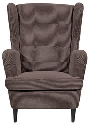 Brauner Sessel mit geripptem Stoffbezug, Frontalansicht