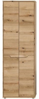 Hochschrank aus Holz in Frontalansicht mit natürlicher Maserung und vier Türen.