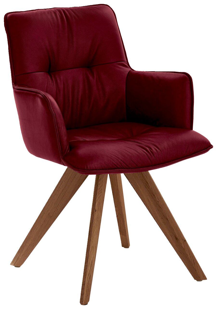 Dieter Knoll Design-Schalensessel PREMIO Moderner Design-Schalensessel in Bordeauxrot mit gepolsterter Sitzfläche und Rückenlehne, auf einem Holzgestell mit vier Beinen. Perspektive: Frontalansicht.