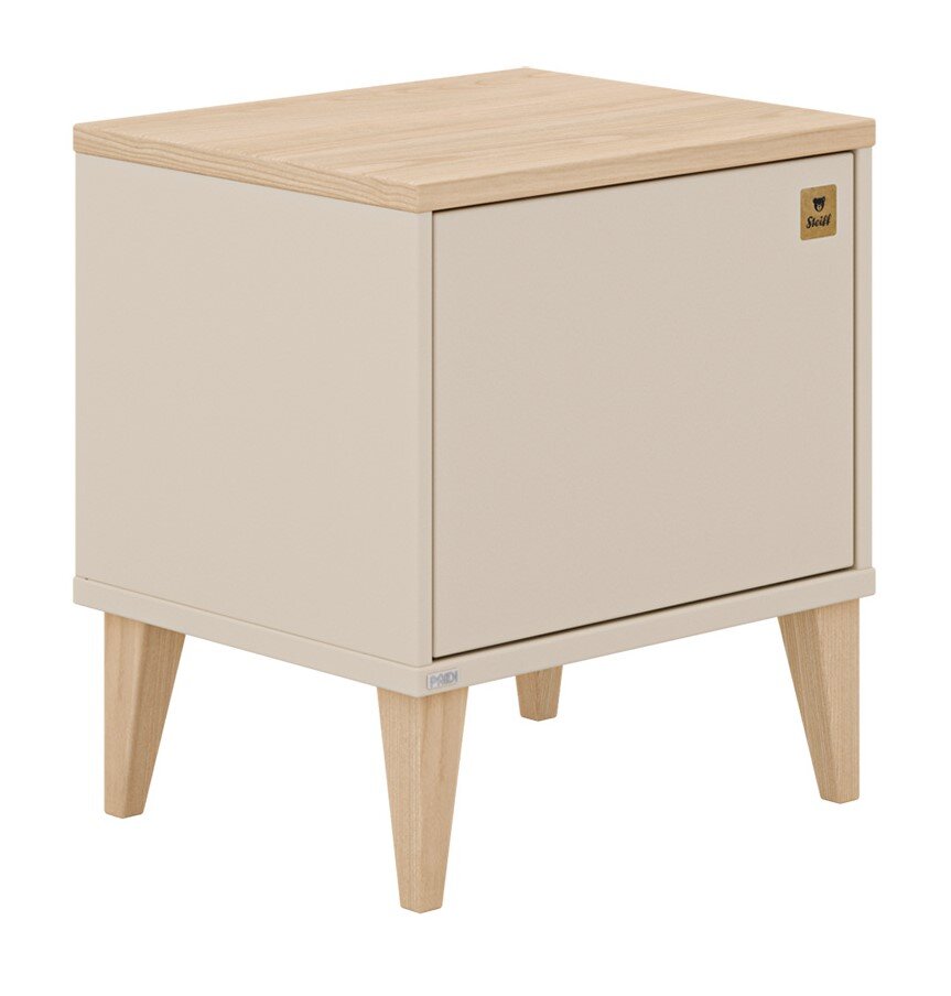 Paidi Nachtkastje MILA&BEN Nachtkastje van licht hout met een beige voorkant, schuin van voren gefotografeerd