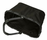 Schwarzer Einkaufskorb mit stabilem Rahmen und Tragegriff, von oben betrachtet.