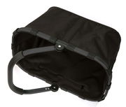 Schwarzer Einkaufskorb mit stabilem Rahmen und Tragegriff, von oben betrachtet.