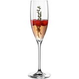 Sektglas POESIA 250ml mit roséfarbenem Getränk, Himbeeren und Thymianzweig, seitliche Perspektive
